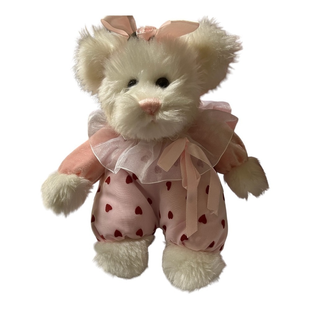 VALENTINE white fluffy teddy bear pink nose.